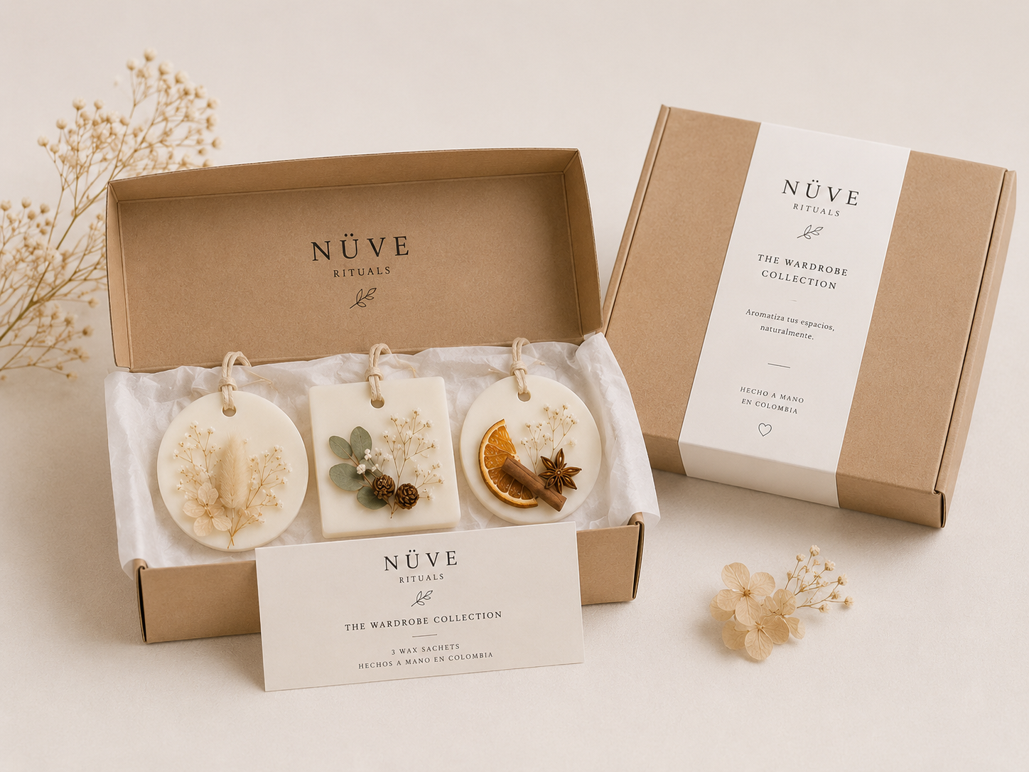 Set de 3 wax sachets en caja kraft minimalista